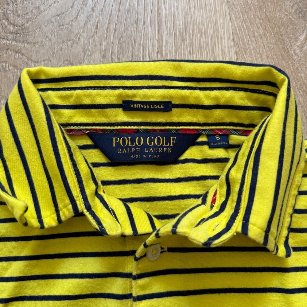 Polo Golf Ralph Lauren Vintage Lisle Men S Yellow Short Sleeve Striped Collar - Picture 5 of 6